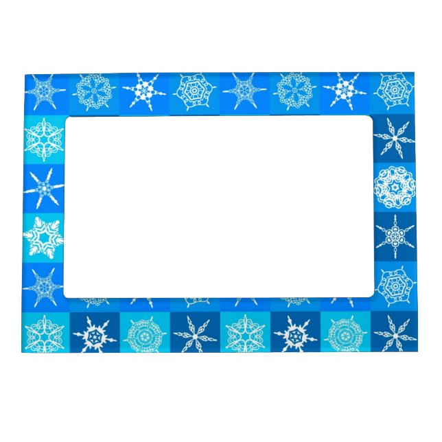 Blue Snowflakes Pattern Magnetic Frame (Front)