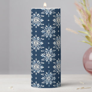 Blue Snowflakes Pattern Pillar Candle