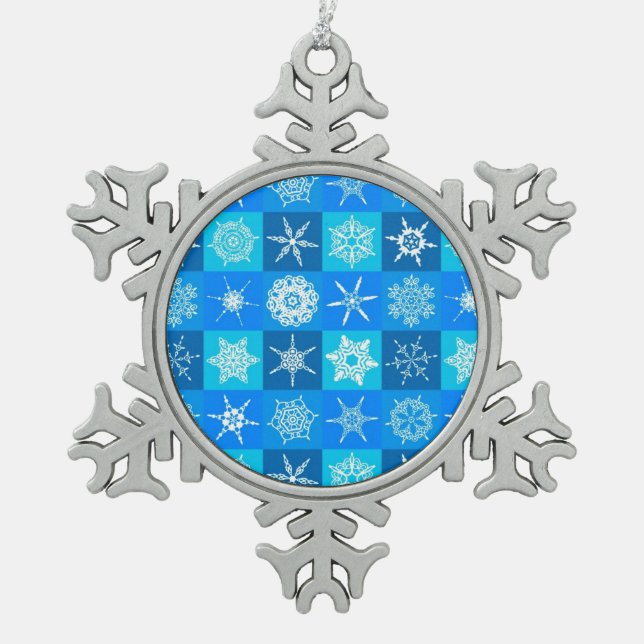 Blue Snowflakes Pattern Snowflake Pewter Christmas Ornament (Front)