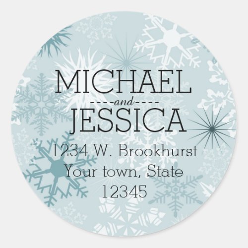 Blue Snowflakes Personalized Classic Round Sticker