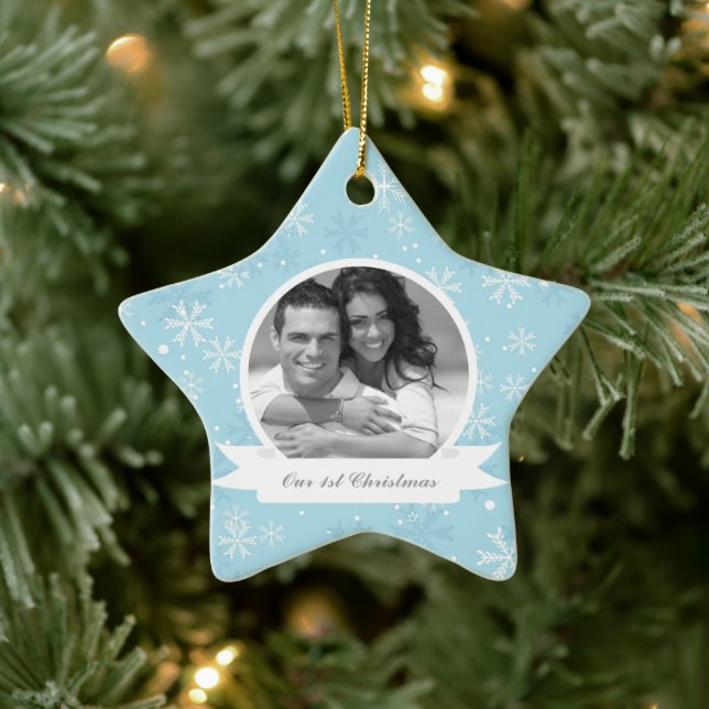 Blue Snowflakes Photo Ornaments (Tree)