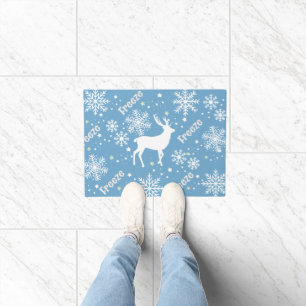 Blue Snowflakes raindeer Christmas Doormat