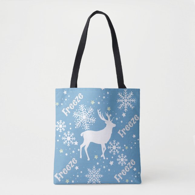 Blue Snowflakes reindeer  Tote Bag (Front)