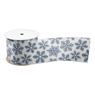 Blue snowflakes satin ribbon
