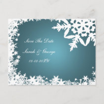 blue snowflakes save the date announcement postcard