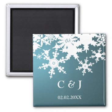 blue snowflakes save the date magnets