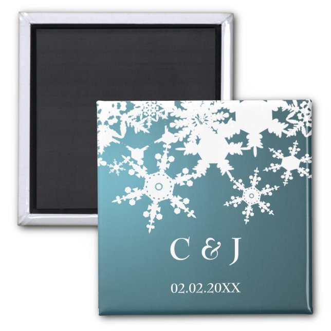 blue snowflakes save the date magnets (Front)