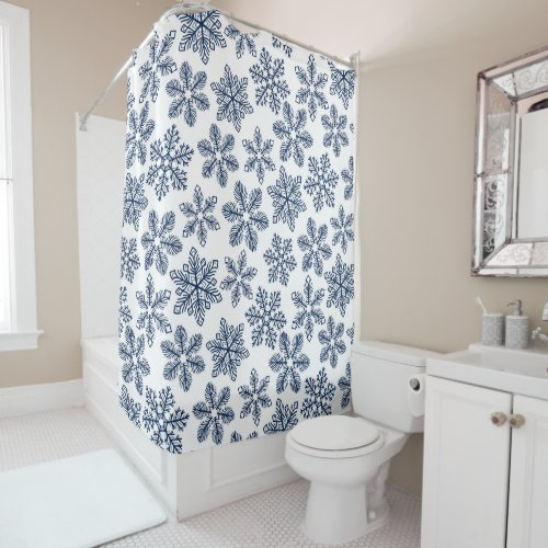 Blue snowflakes shower curtain