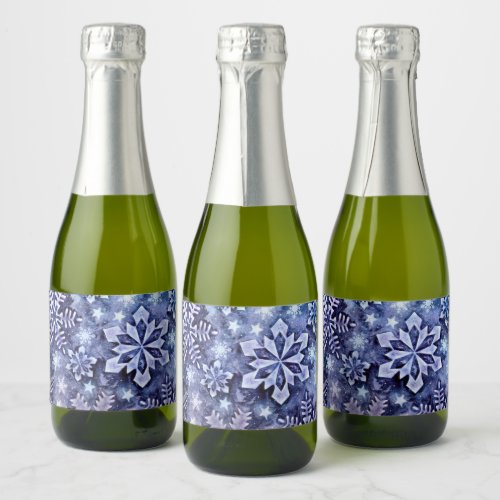 Blue Snowflakes  Sparkling Wine Label