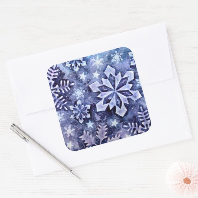 Blue Snowflakes  Square Sticker (Envelope)