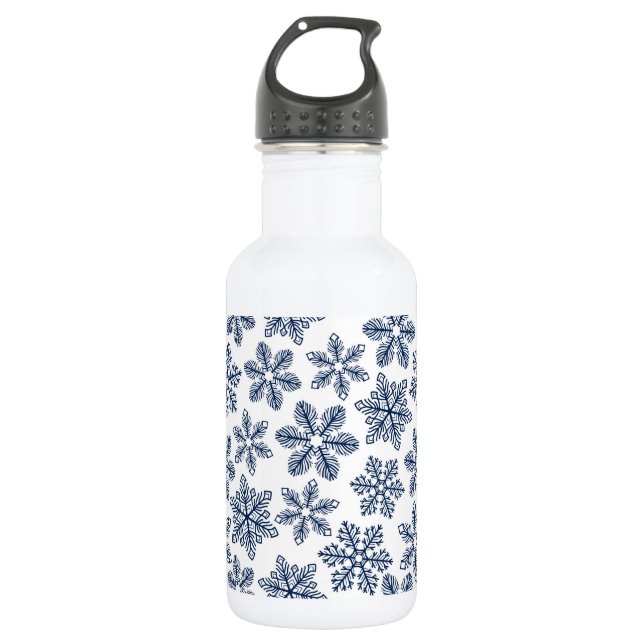 Blue snowflakes stainless steel water bottle (Front)