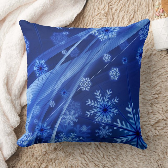 Blue Snowflakes Throw Pillow (Blanket)