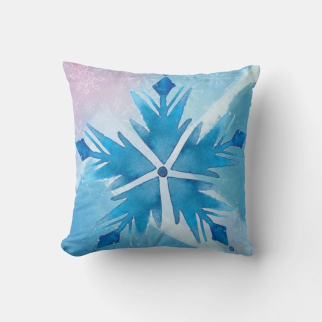 Blue Snowflakes Throw Pillow (Front)