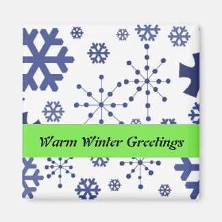 Blue Snowflakes Warm Winter Greetings Magnet