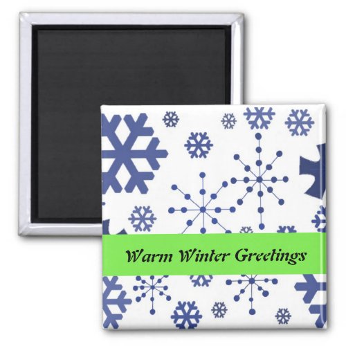 Blue Snowflakes Warm Winter Greetings Magnet