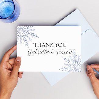 Blue Snowflakes Wedding Thank You Notes - Flat Invitation