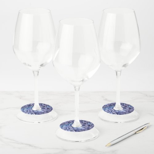 Blue Snowflakes  Wine Glass Tag