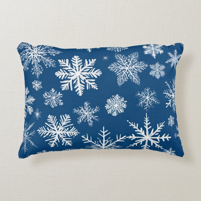 Blue Snowflakes Winter Accent Pillow (Front)