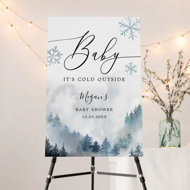Blue Snowflakes Winter Baby Shower Welcome Sign | Zazzle