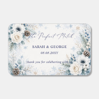 Blue snowflakes Winter Botanical Wedding Matchboxes