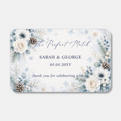 Blue snowflakes Winter Botanical Wedding Matchboxes