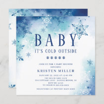 Blue Snowflakes Winter Boys Baby Shower Invitation