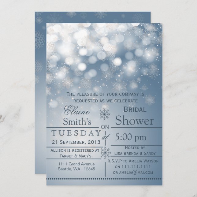 Blue snowflakes Winter Bridal shower Invite (Front/Back)