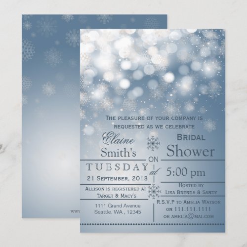 Blue snowflakes Winter Bridal shower Invite