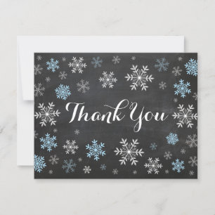 Blue Snowflakes Winter Chalkboard Thank You Card