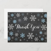 Blue Snowflakes Winter Chalkboard Thank You Card (Front/Back)