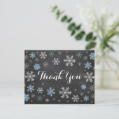 Blue Snowflakes Winter Chalkboard Thank You Card (Standing Front)