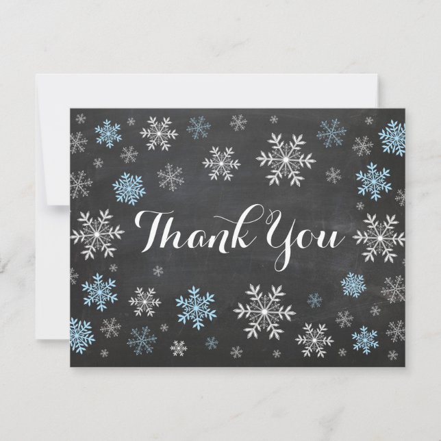 Blue Snowflakes Winter Chalkboard Thank You Card (Front)