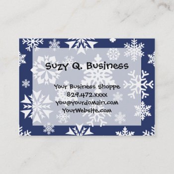 Blue Snowflakes Winter Christmas Holiday Pattern Business Card by UniqueChristmasGifts at Zazzle