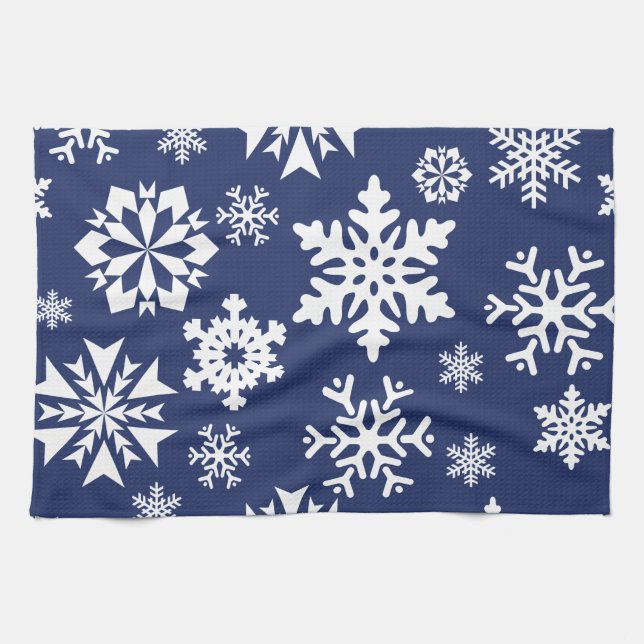 Blue Snowflakes Winter Christmas Holiday Pattern Towel (Horizontal)