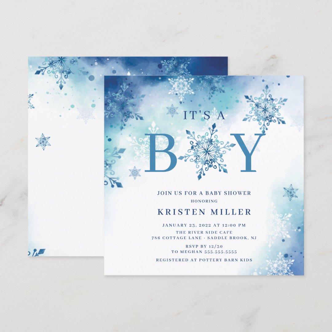 Blue Snowflakes Winter It's Boy Baby Shower Invitation Zazzle