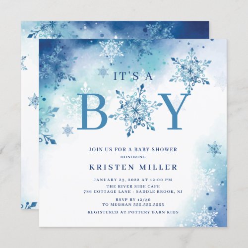 Blue Snowflakes Winter Its Boy Baby Shower  Invitation