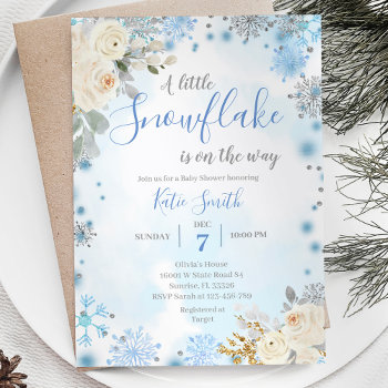 Blue Snowflakes Winter On The Way Baby Shower   Invitation by HappyPartyStudio at Zazzle