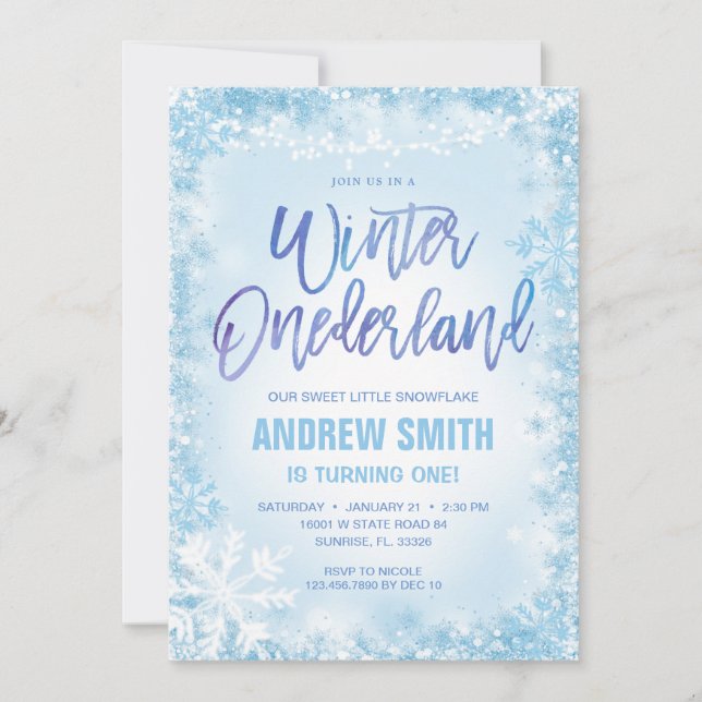  Blue Snowflakes Winter Onederland Birthday  Invitation (Front)