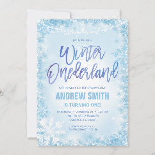 Blue Snowflakes Winter Onederland Birthday  Invitation