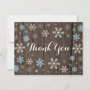 Blue Snowflakes Winter Rustic Wood Thank You Card