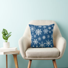 Blue Snowflakes Winter Throw Pillow