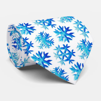 Blue Snowflakes Winter Watercolor Art Neck Tie