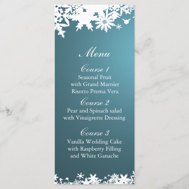 blue snowflakes winter wedding menu (Front)