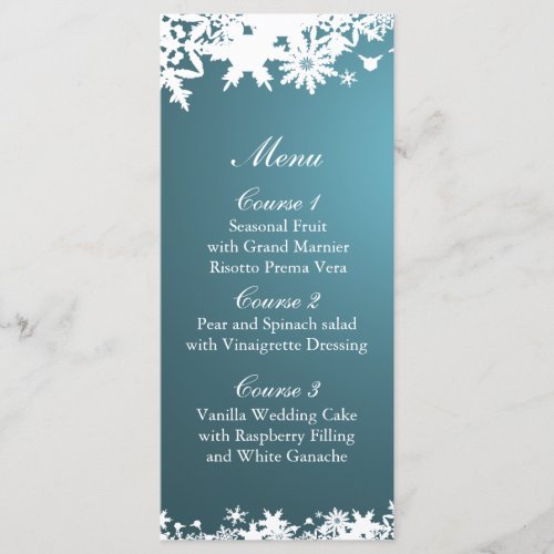 blue snowflakes winter wedding menu