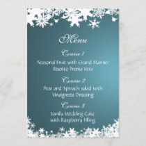 blue snowflakes winter wedding menu