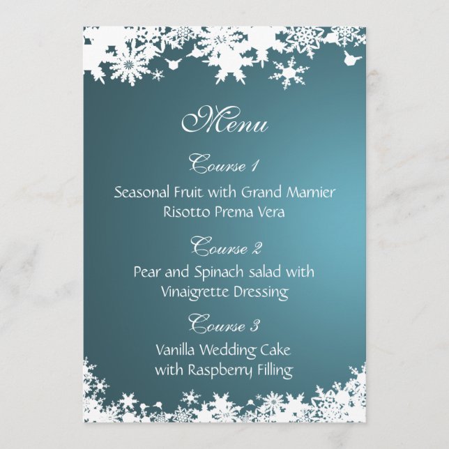 blue snowflakes winter wedding menu (Front)