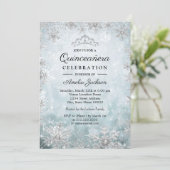 Blue Snowflakes Winter Wonderland Quinceanera Invitation (Standing Front)