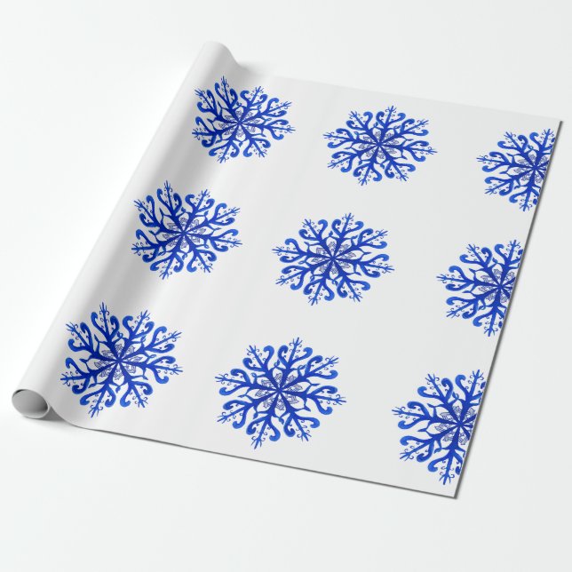 Blue  Snowflakes Wrapping Paper (Unrolled)