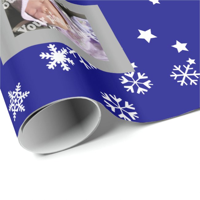 Blue Snowflakes Xmas Custom Photo Wrapping Paper