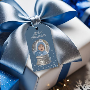 Blue Snowglobe Snowflake Photo Gift Tags